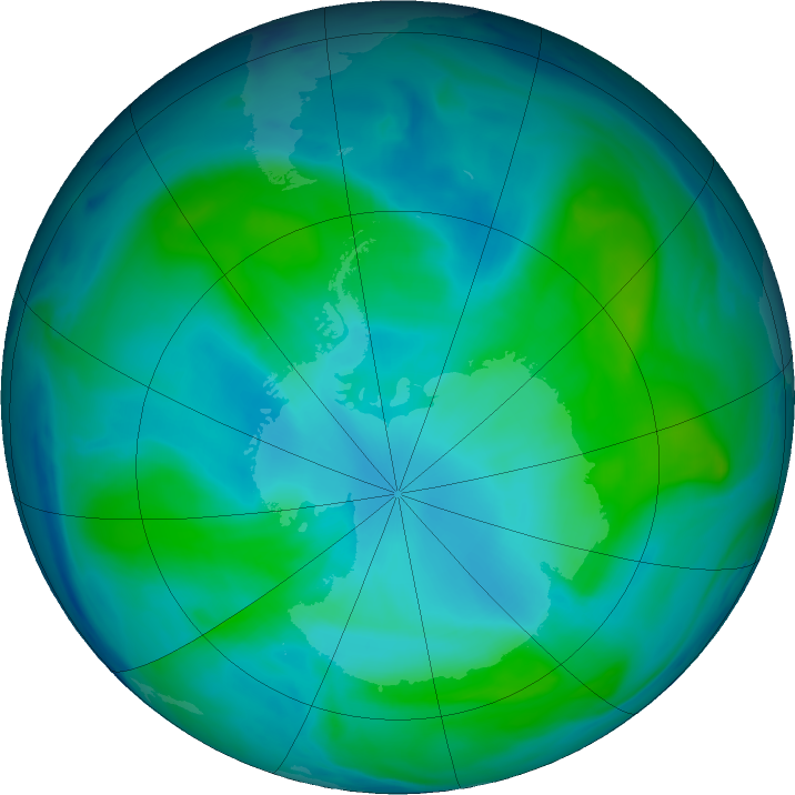 Antarctic ozone map for 07 February 2018